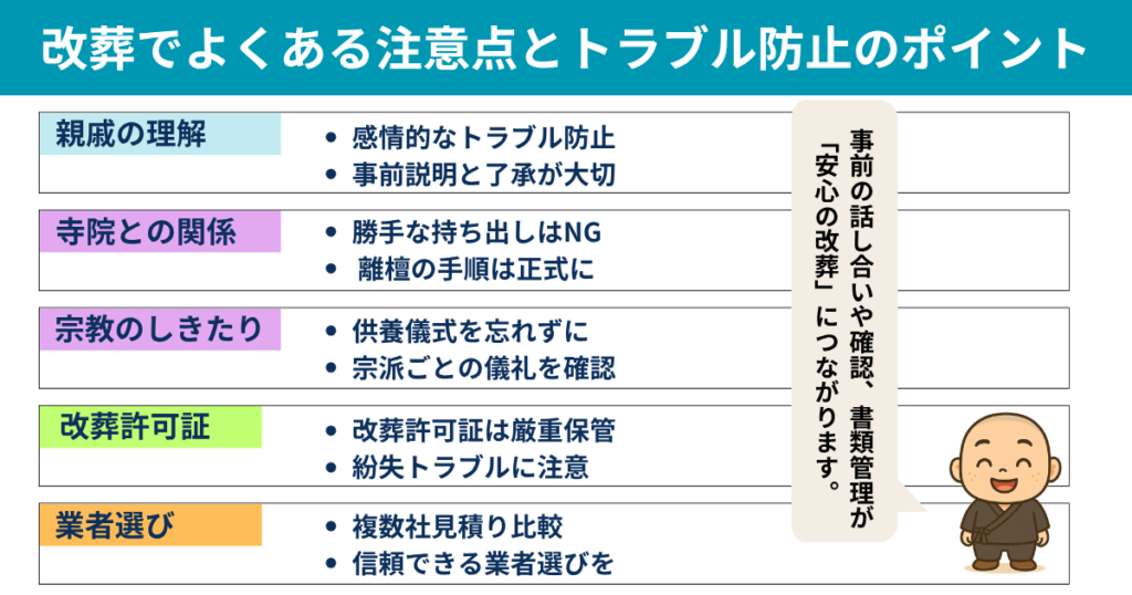 改葬でよくある注意点とトラブル防止のポイント