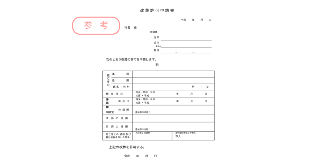 改葬許可申請書の例