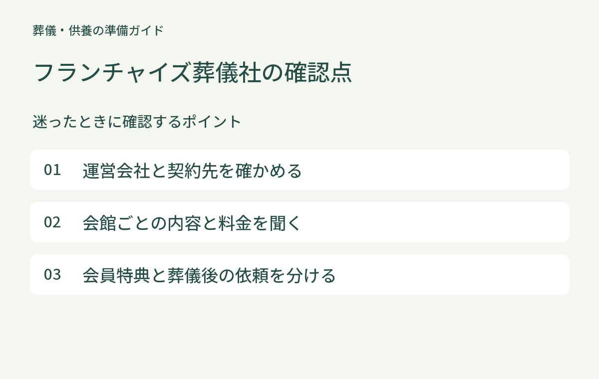 フランチャイズの葬儀社を選ぶときに確認したい運営会社と対応内容